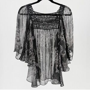 Sheer Paisley Crochet Festival Top Paisly Small Fairy Grunge Y2K Witchy Woman